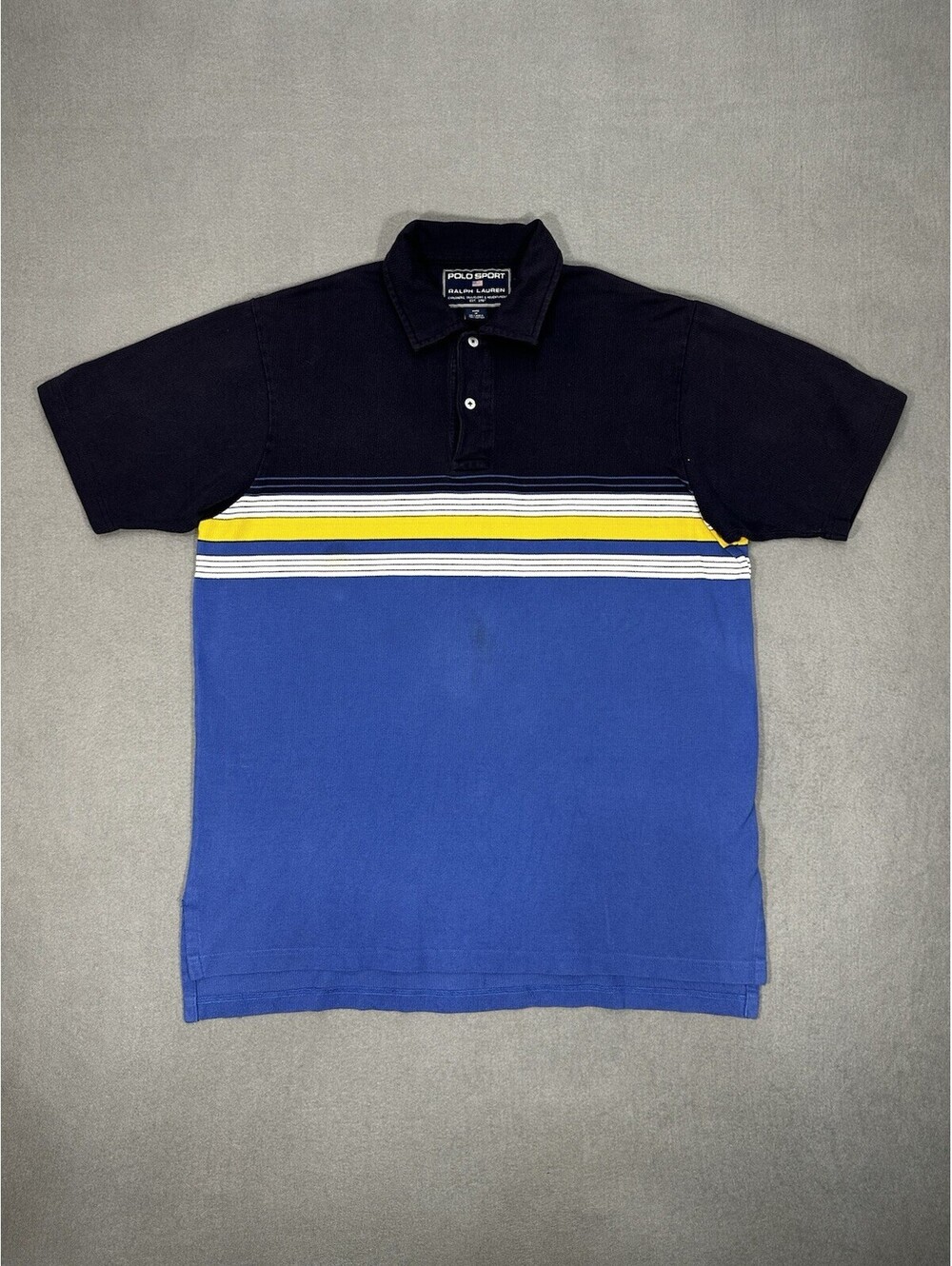 Polo Sport Ralph Lauren Men’s L Blue Yellow Striped Short Sleeve Polo Shirt